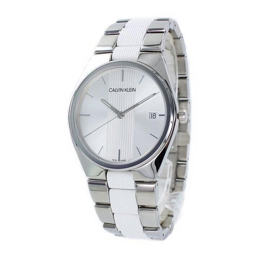 New Swiss Made CALVIN KLEIN Contra Quartz Silver Dial MenÂ´s Watch