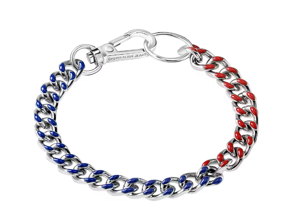 New CALVIN KLEIN UNISEX TRICOLOR STEEL BRACELET KJJFMB39020M - SILVER,BLUE,RED