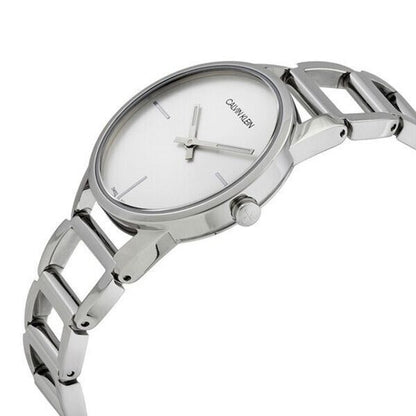 New Swiss Made CALVIN KLEIN Stately Quartz Silver Dial Ladies Watch