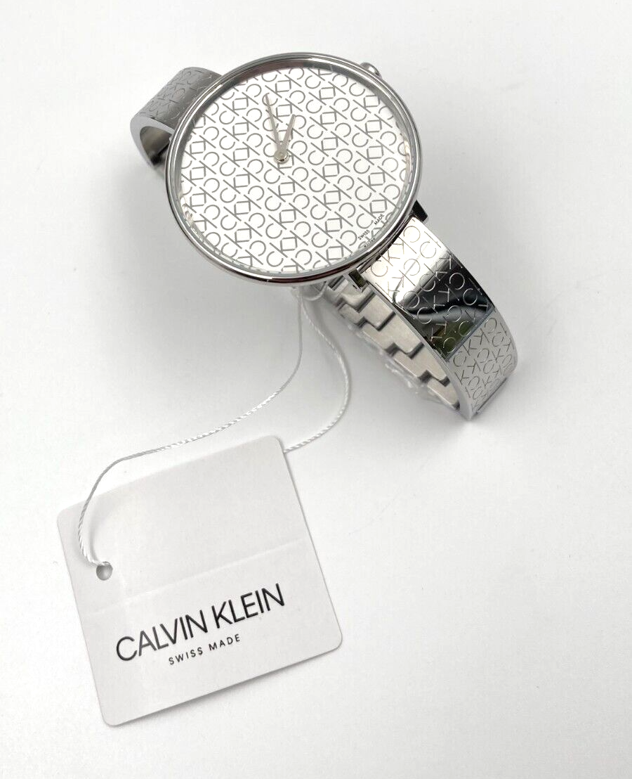 New Swiss Made CALVIN KLEIN Quartz Silver Monogram Dial Ladies Watch