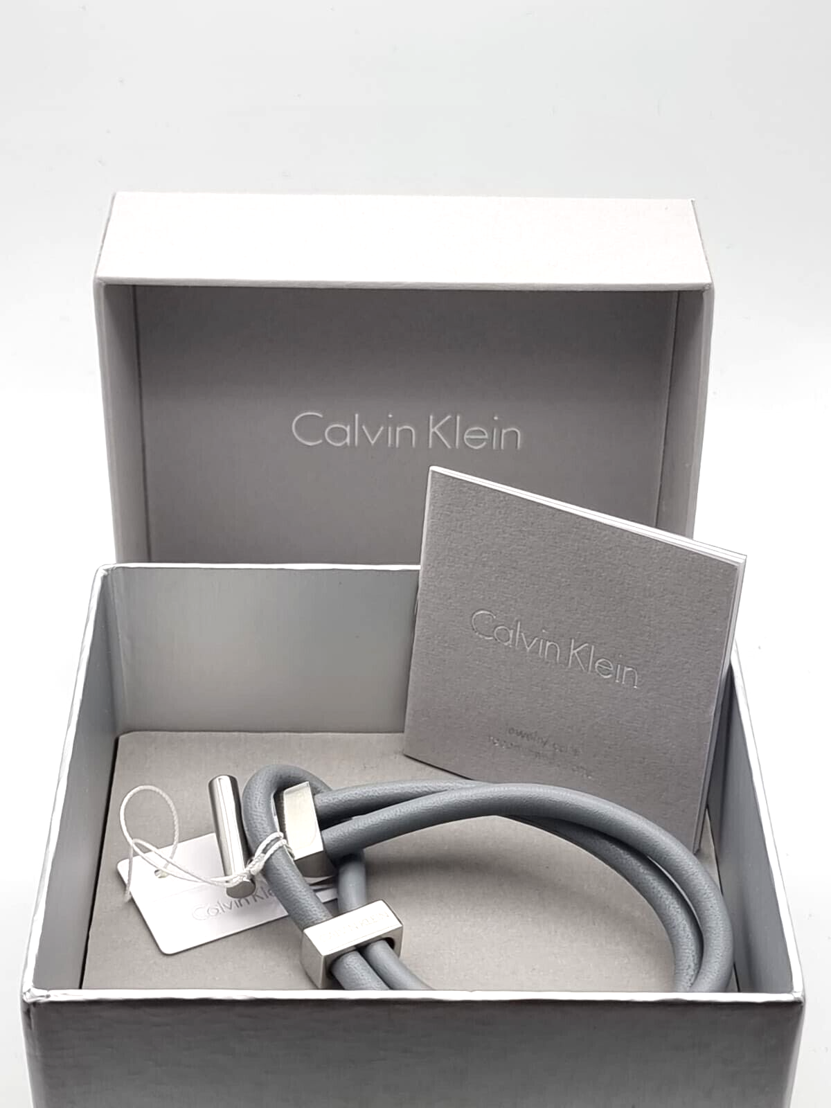 New CALVIN KLEIN ANCHOR KJ8WAB09010M STAINLESS STEEL GREY LEATHER BRACELET - M