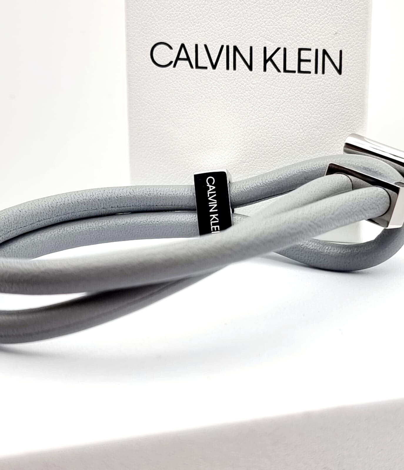 New CALVIN KLEIN ANCHOR KJ8WAB09010M STAINLESS STEEL GREY LEATHER BRACELET - M