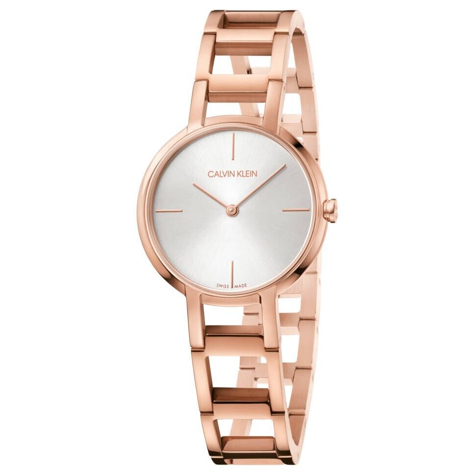 New Swiss Made CALVIN KLEIN Cheers Silver Dial Rose Gold PVD Ladies Watch