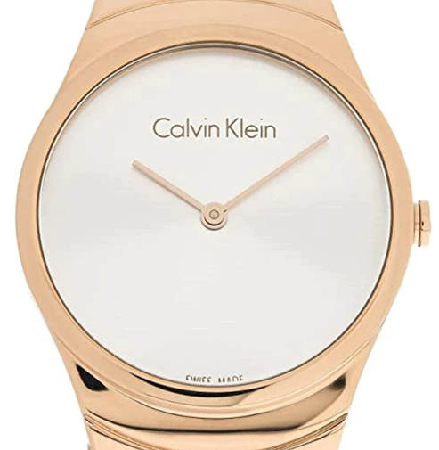 New Swiss Made CALVIN KLEIN Whirl Silver Dial Rose Gold PVD Ladies Quartz Watch