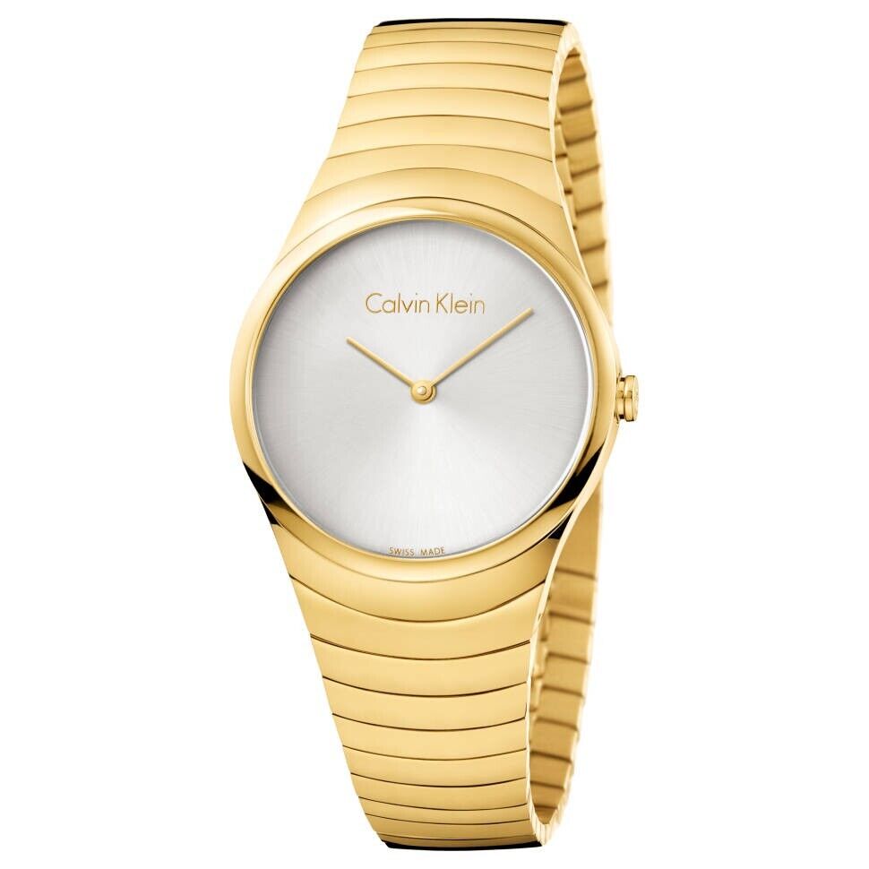 New Swiss Made CALVIN KLEIN Whirl Silver Dial Yellow Gold-tone Ladies Watch