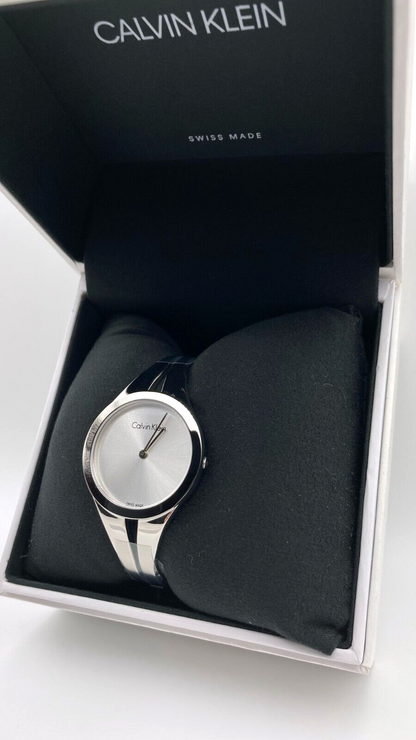 New Swiss Made CALVIN KLEIN Addict Silver Dial Medium Bangle Ladies Quartz Watch