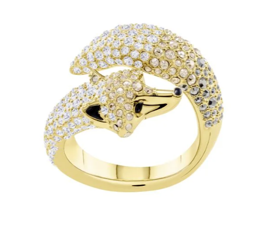 New SWAROVSKI MARCH FOX MOTIF RING - GOLD - SIZE 52