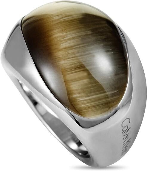 New CALVIN KLEIN ELLIPSE STONE RING KJ3QCR020106 - SILVER/BROWN - SIZE 52