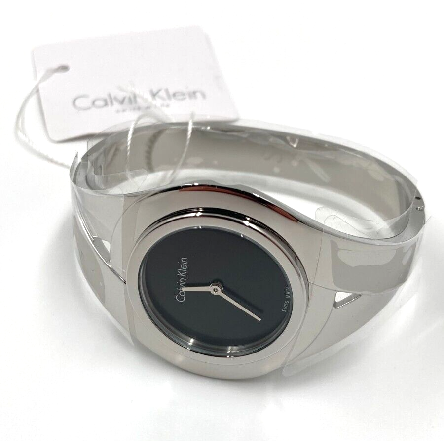 New Swiss Made CALVIN KLEIN Sensual Black Dial Small Bangle Ladies Watch