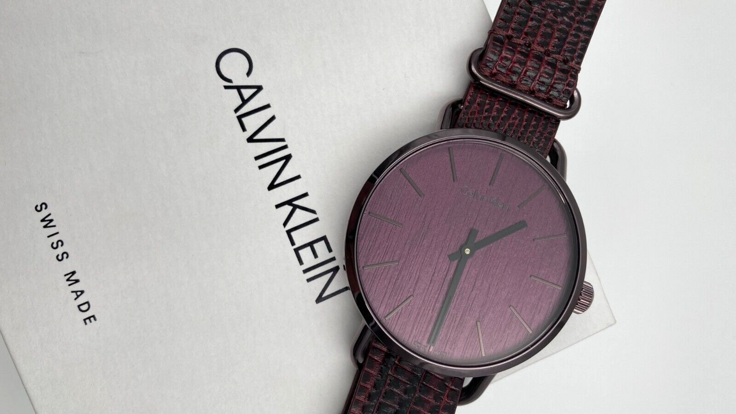 New Swiss Made CALVIN KLEIN Even Purple Dial Purple Leather Men's Watch