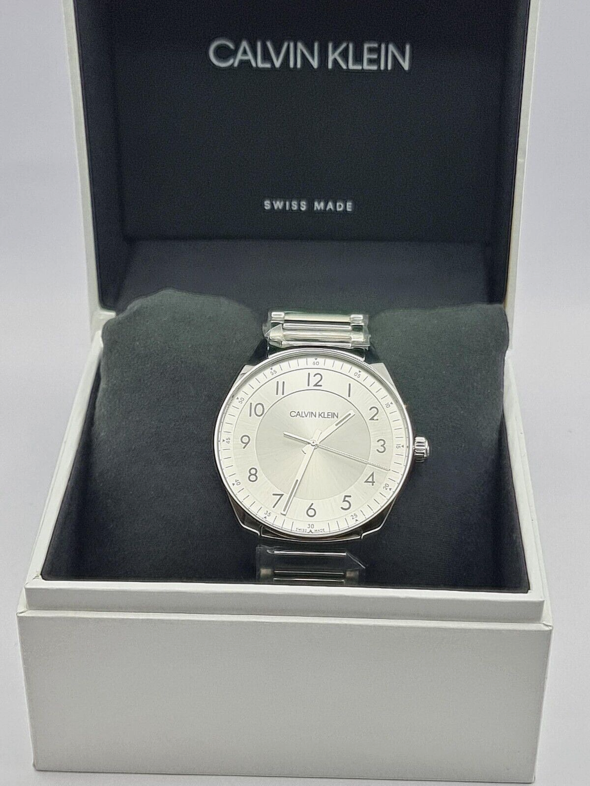 New Swiss Made CALVIN KLEIN Bright Silver Dial Men's Quartz Watch