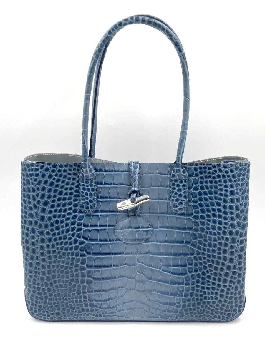 LONGCHAMP ROSEAU CROCO SHOULDER BAG - PILOT BLUE