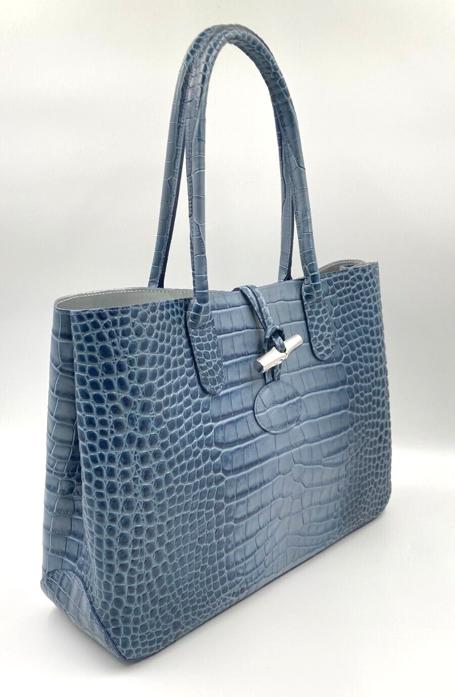 LONGCHAMP ROSEAU CROCO SHOULDER BAG - PILOT BLUE