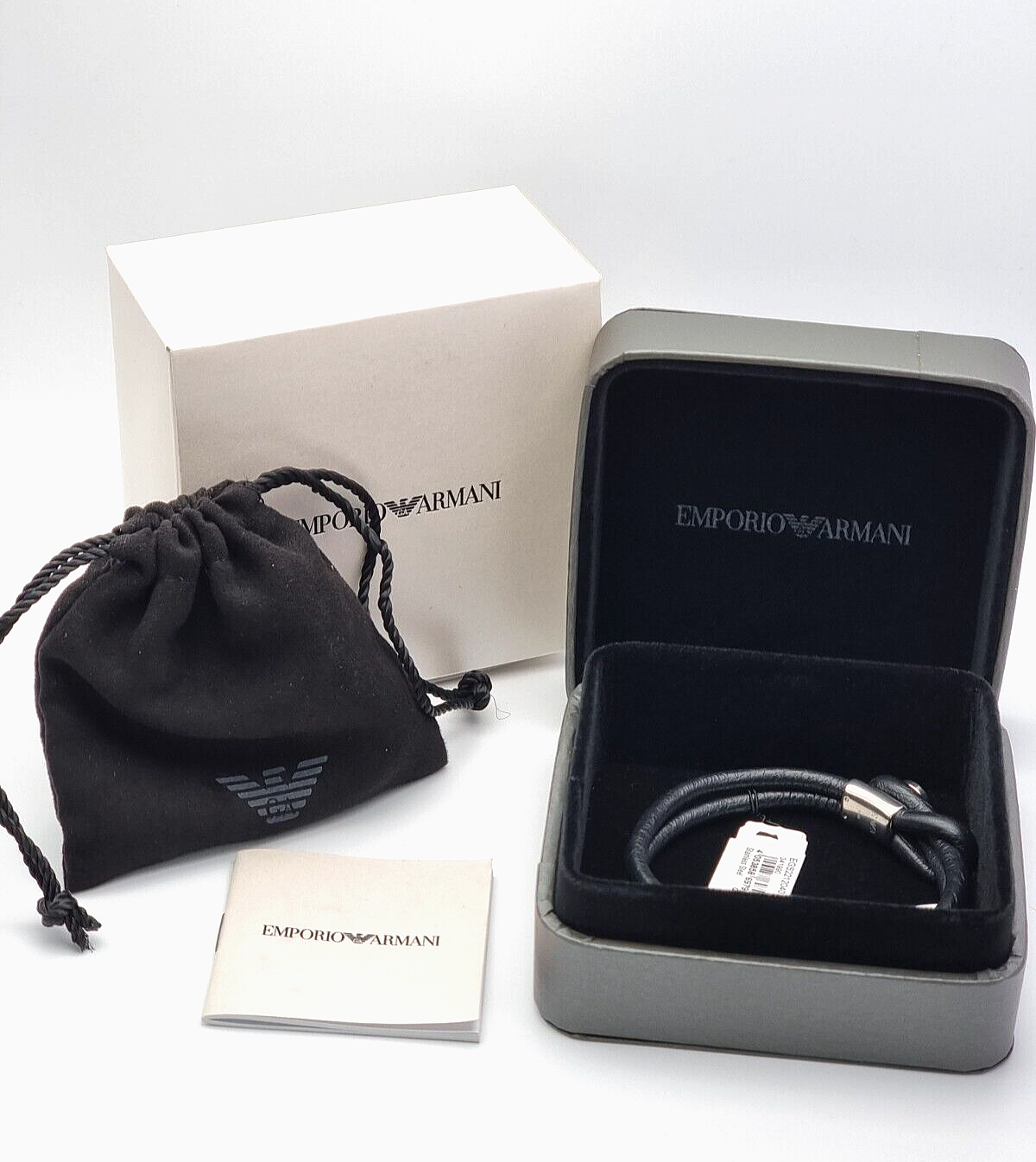 Neu EMPORIO ARMANI HERREN LEDERARMBAND EGS2212040 - SCHWARZ