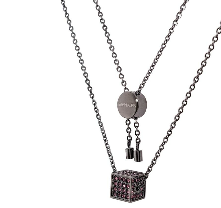 New CALVIN KLEIN ROCKING KJ9CVN140100 BLACK PVD NECKLACE - PINK CRYSTALS