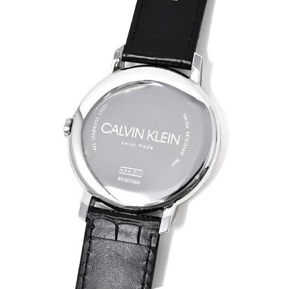 New Swiss Made CALVIN KLEIN Quartz Black Dial Black Leather Men's Watch