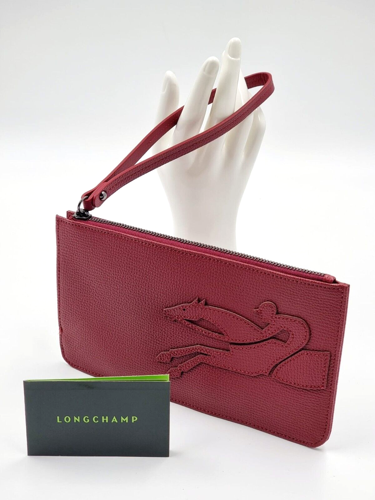 LONGCHAMP SHOP-IT LEATHER POUCH SMALL - GARNET RED