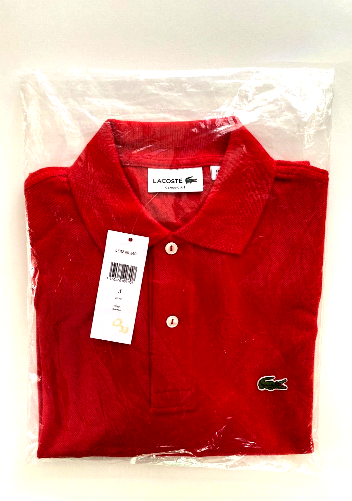 New LACOSTE MEN'S LONG SLEEVE POLO SHIRT - SIZE 3