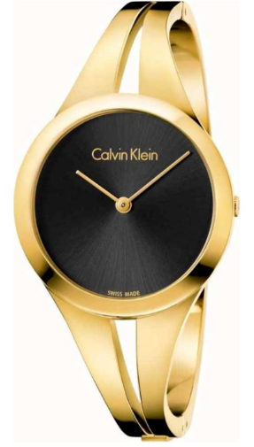 New Swiss Made CALVIN KLEIN Addict Black Dial Gold-tone Small Bangle LadiesWatch