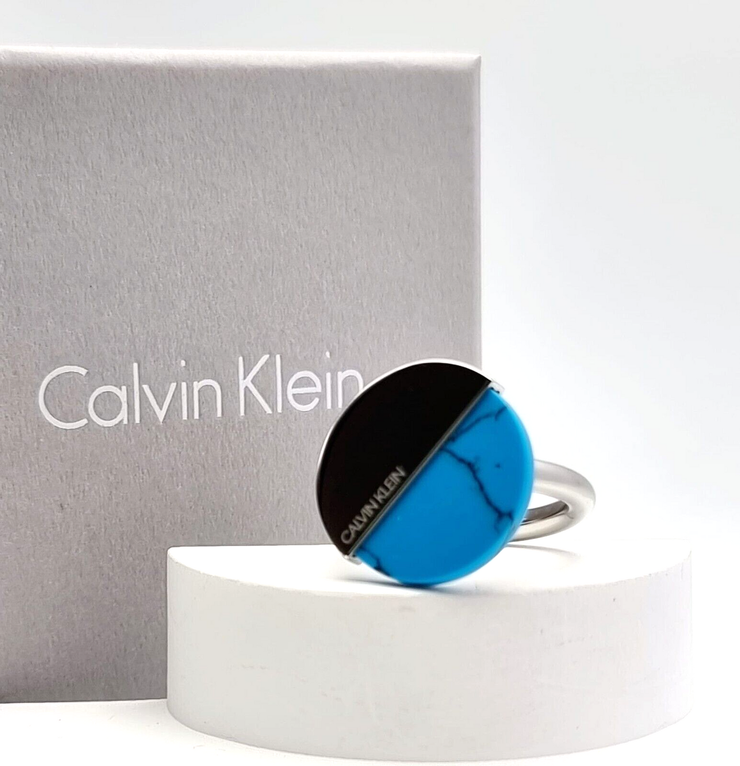 New CALVIN KLEIN SPICY KJ8RLR040107 RING - TURQUOISE STONE - SIZE 55