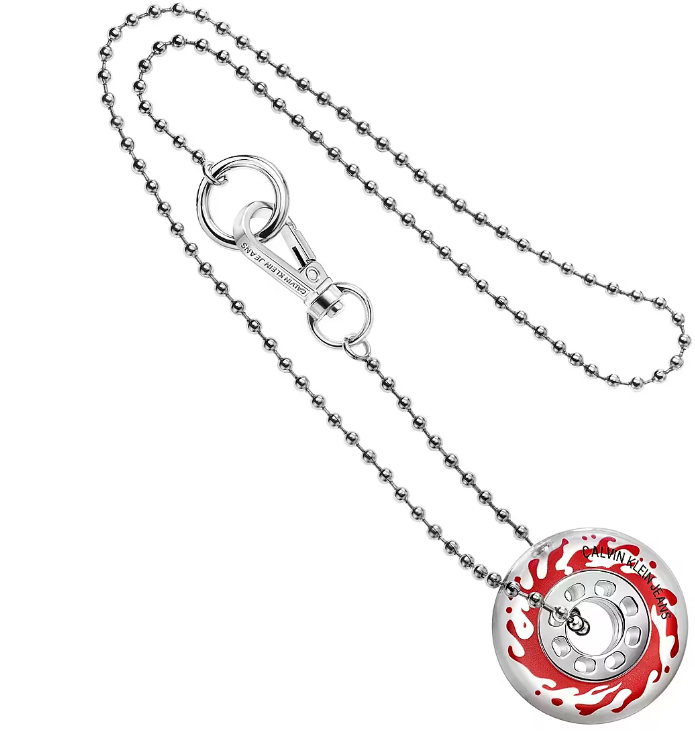 New CALVIN KLEIN SPIN KJJAKN090100 STAINLESS STEEL NECKLACE  - SILVER/RED