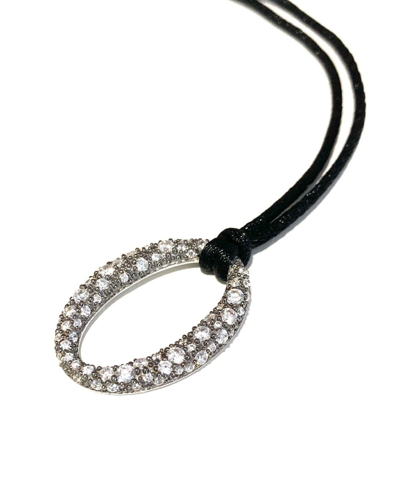 New BLISS Silver and Silk Necklace W/Zirconia Pendant