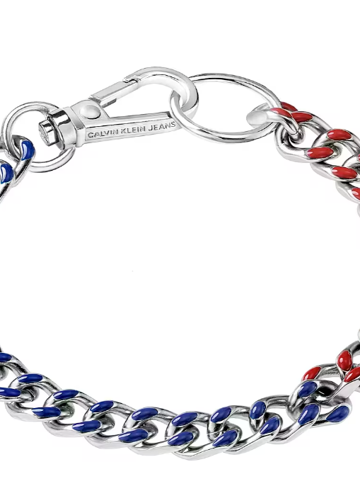 New CALVIN KLEIN UNISEX TRICOLOR STEEL BRACELET KJJFMB39010S - SILVER,BLUE,RED