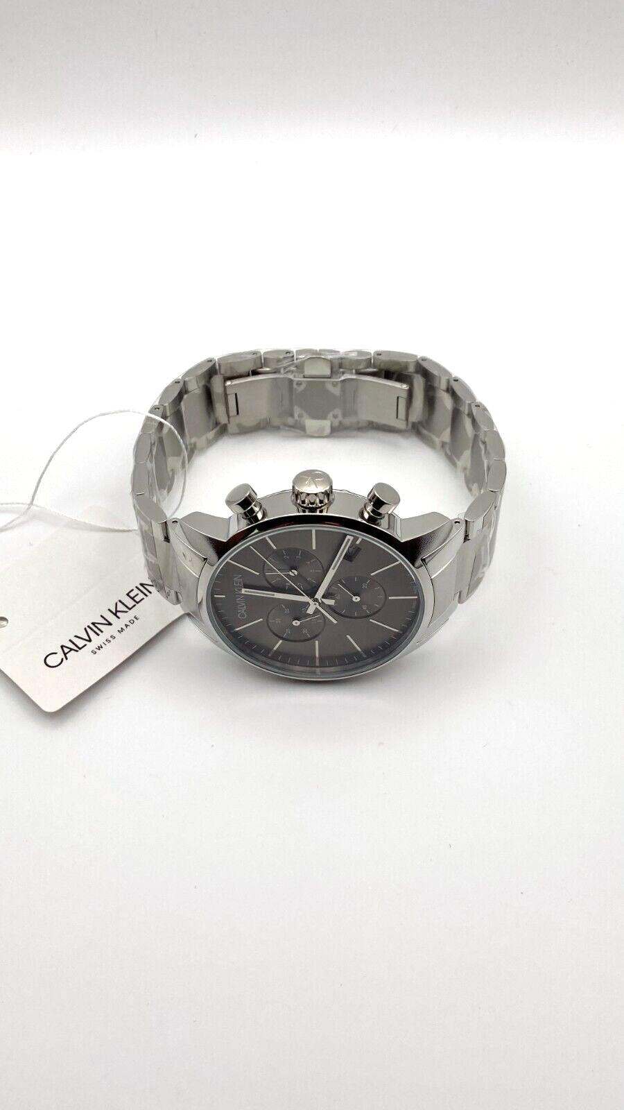 Neue, in der Schweiz hergestellte CALVIN KLEIN City Chronographenuhr mit grauem, silbernem Zifferblatt