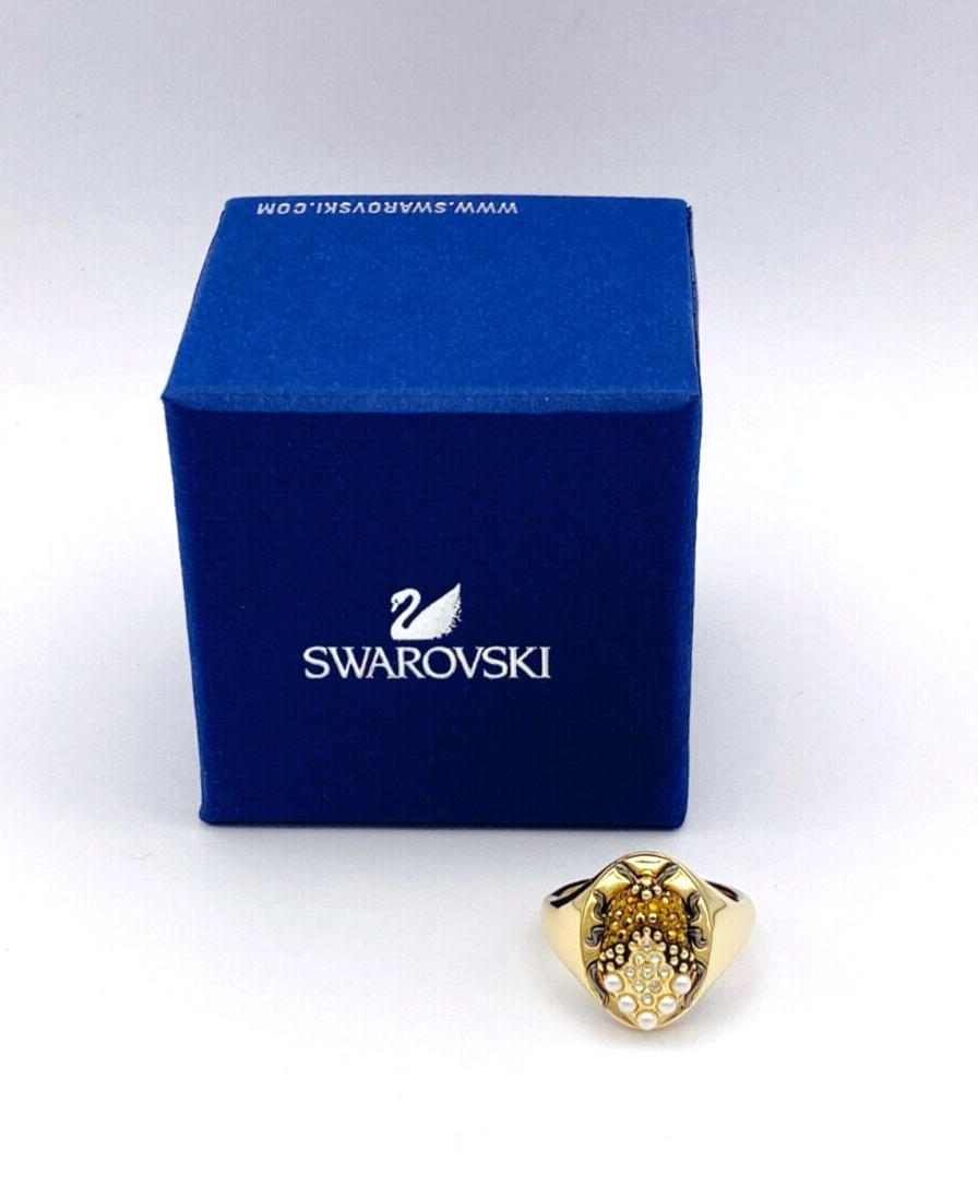 New SWAROVSKI MAGNETIC SIGNET SCARAB BEETLE RING - GOLD - Size 50-55