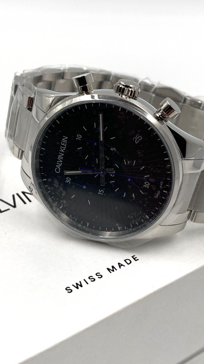 New Swiss Made CALVIN KLEIN Chronograph Quartz Black Dial Men's Watch