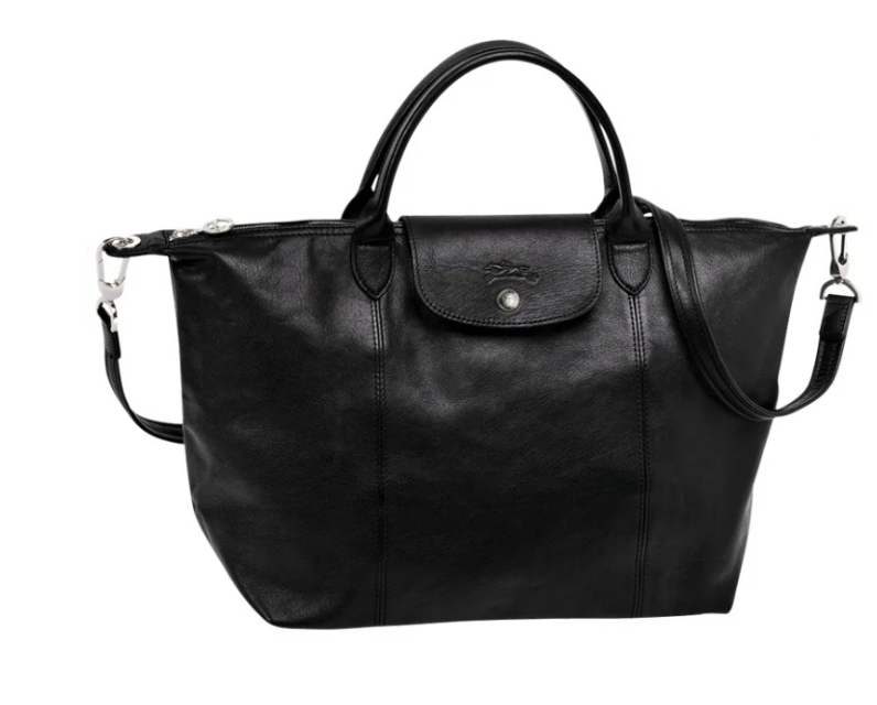 LONGCHAMP LE PLIAGE CUIR TOP HANDLE BAG MEDIUM - BLACK