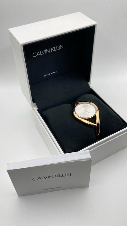 New Swiss Made CALVIN KLEIN Party Silver Dial Small Bangle Ladies Watch