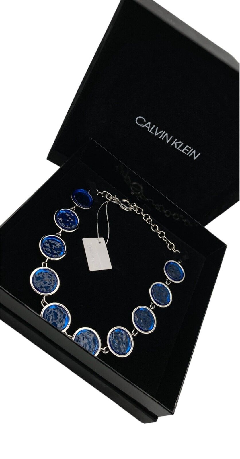 New CALVIN KLEIN CHARISMA CHOKER NECLACE KJANLN020100  - SILVER/BLUE