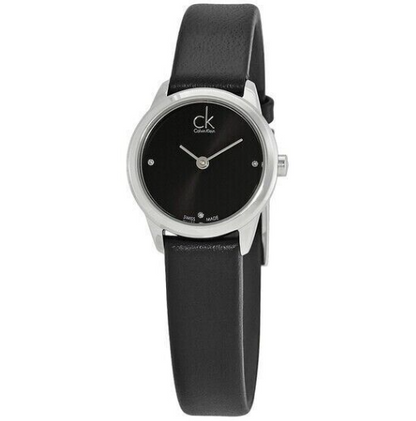 New Swiss Made CALVIN KLEIN Minimal Black Dial Black Leather Ladies Watch