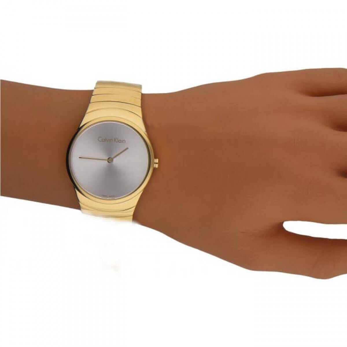 New Swiss Made CALVIN KLEIN Whirl Silver Dial Yellow Gold-tone Ladies Watch