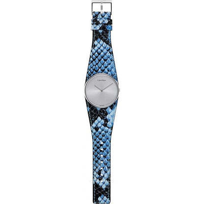 New Swiss Made CALVIN KLEIN Spellbound Silver Dial Blue Leather Ladies Watch