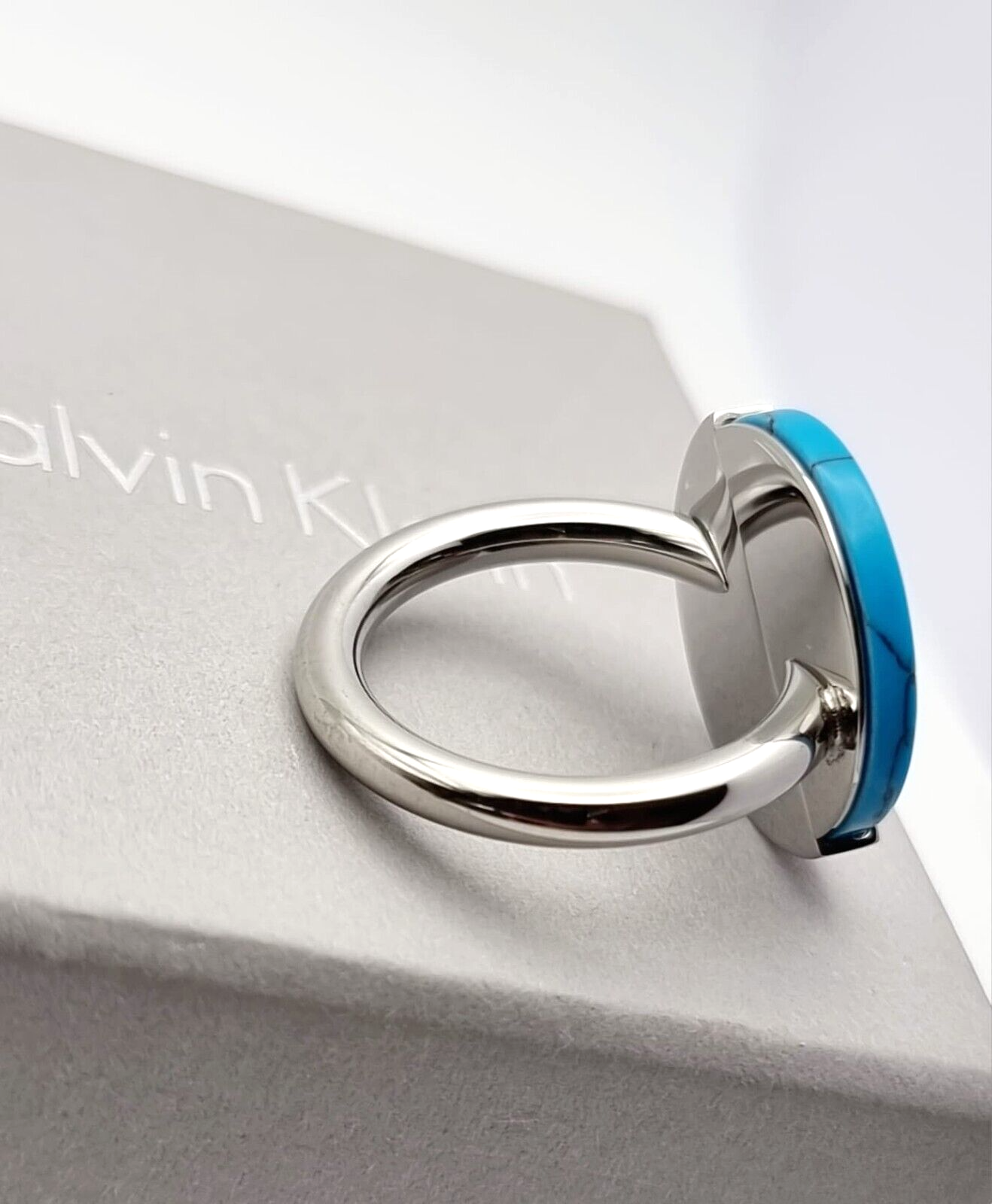 New CALVIN KLEIN SPICY KJ8RLR040108 RING - TURQUOISE STONE - SIZE 57