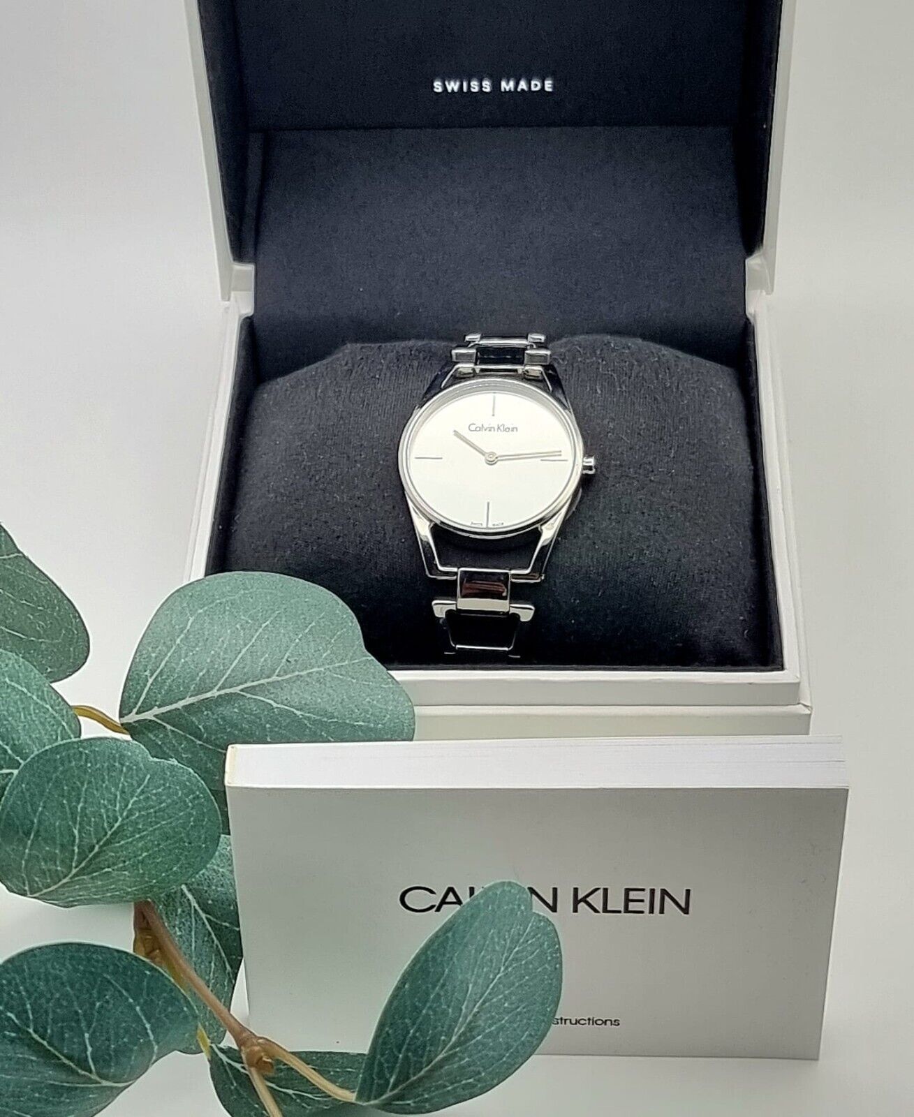 New Swiss Made CALVIN KLEIN Dainty Quartz Silver Dial Ladies Watch