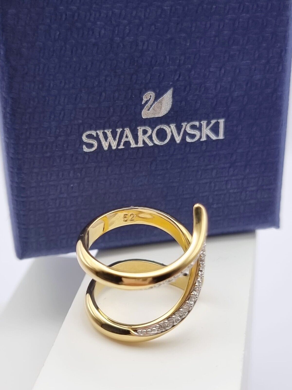 New SWAROVSKI GROOVE WIDE RING - GOLD - SIZE 52