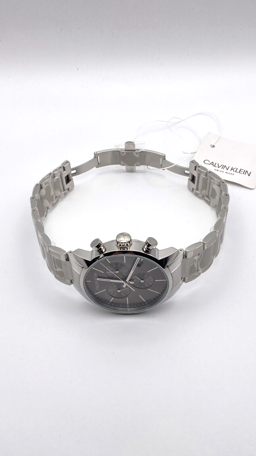 Neue, in der Schweiz hergestellte CALVIN KLEIN City Chronographenuhr mit grauem, silbernem Zifferblatt