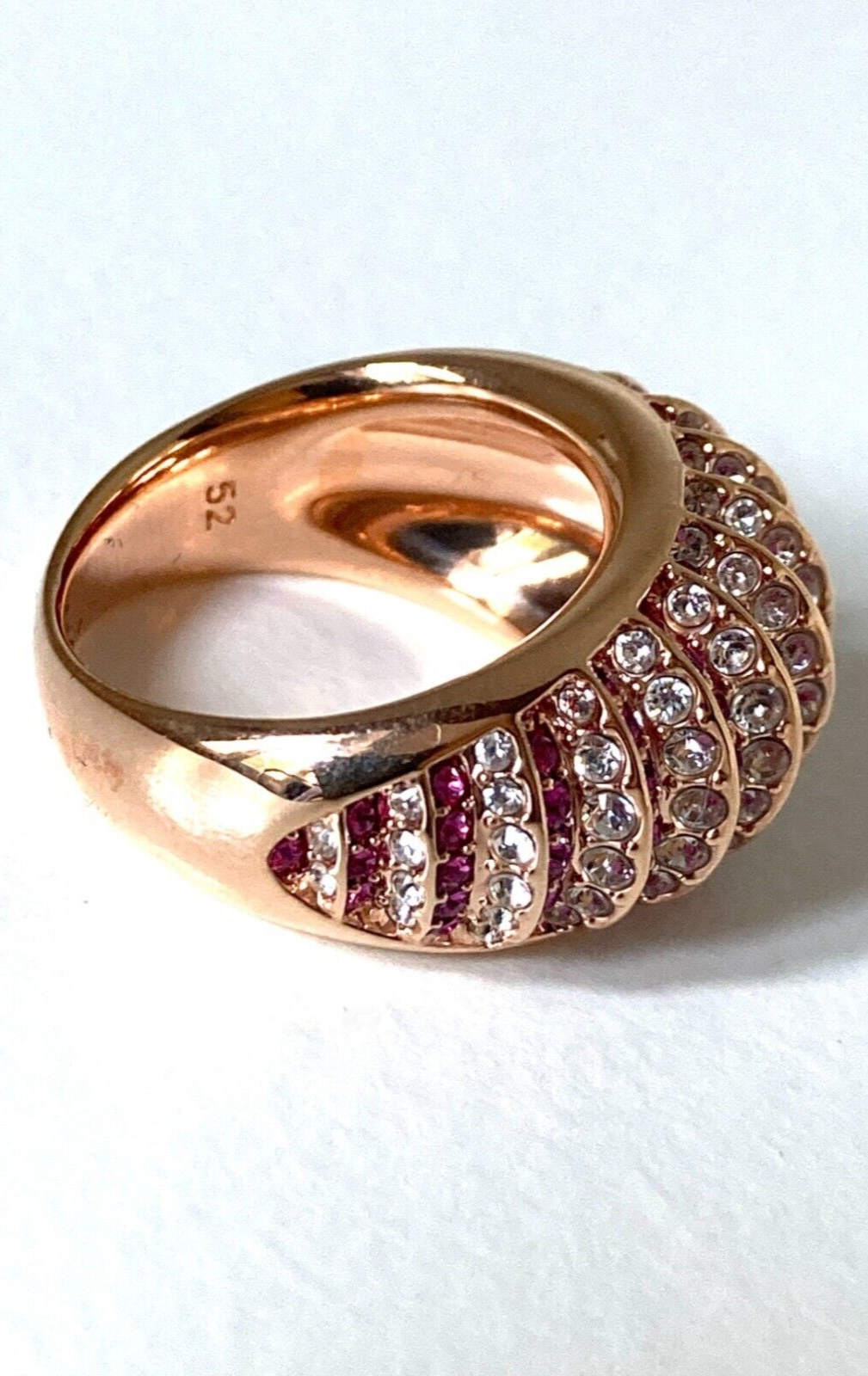 New SWAROVSKI LUXURY DOMED RING - PINK - ROSE GOLD PLATED - SIZE 52