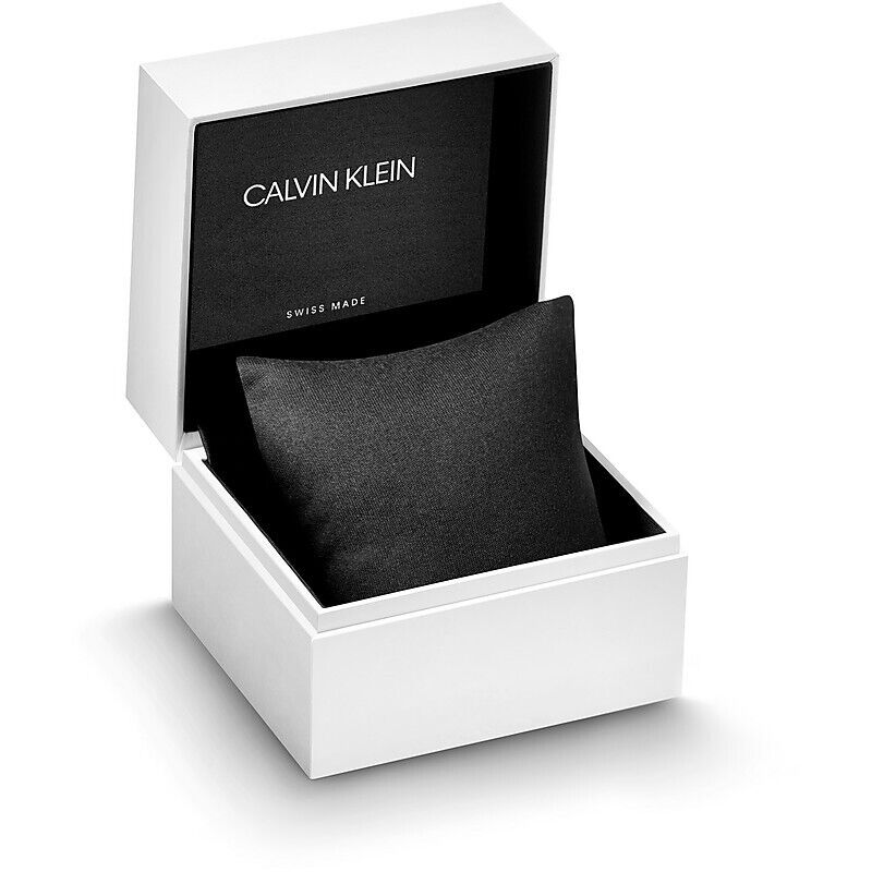 Neue, in der Schweiz hergestellte CALVIN KLEIN City-Herrenuhr aus schwarzem Leder