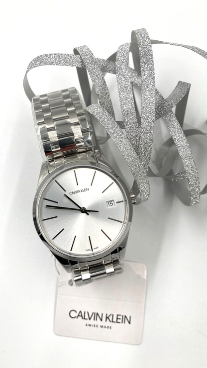 New Swiss Made CALVIN KLEIN Time Quartz Silver Dial LadiesWatch