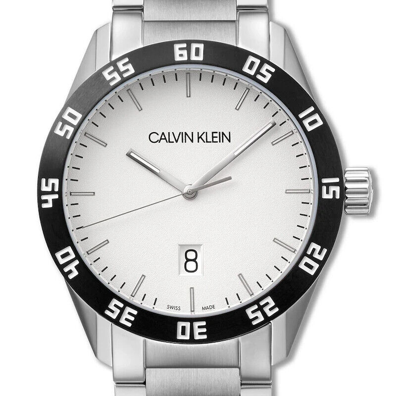 New Swiss Made CALVIN KLEIN Complete Quartz Silver Dial Men's Watch