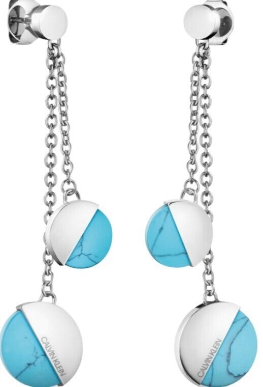 New CALVIN KLEIN SPICY KJ8RLE040200 EARRINGS - SILVER/TURQUOISE STONES