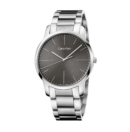 Neue, in der Schweiz hergestellte CALVIN KLEIN City-Uhr mit grauem Zifferblatt
