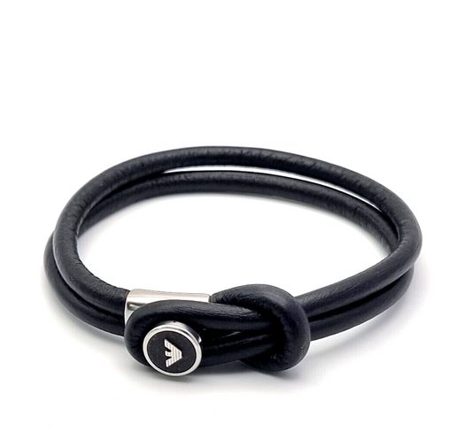 Neu EMPORIO ARMANI HERREN LEDERARMBAND EGS2212040 - SCHWARZ