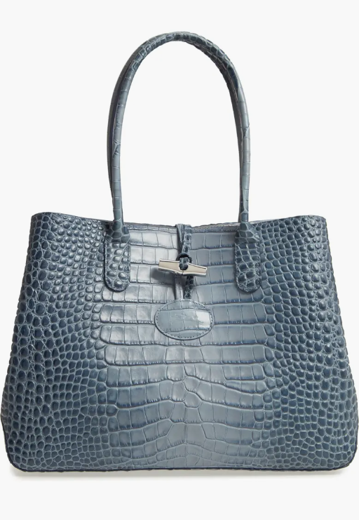 LONGCHAMP ROSEAU CROCO SHOULDER BAG - PILOT BLUE