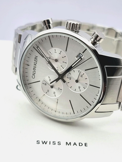 New Swiss Made CALVIN KLEIN City Silver Dial Chronograph Men's Watch