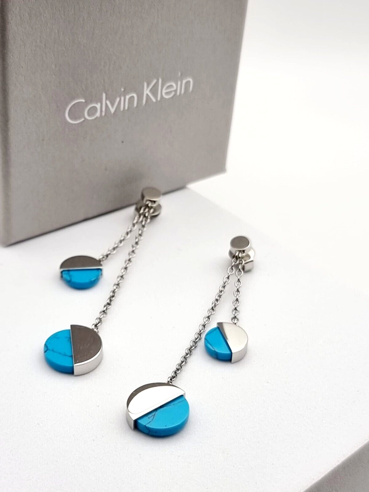 New CALVIN KLEIN SPICY KJ8RLE040200 EARRINGS - SILVER/TURQUOISE STONES